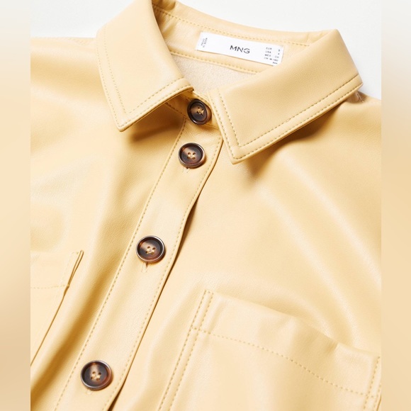 Mango Yellow Faux Leather Shirt Dress sz 2 - Picture 10 of 12